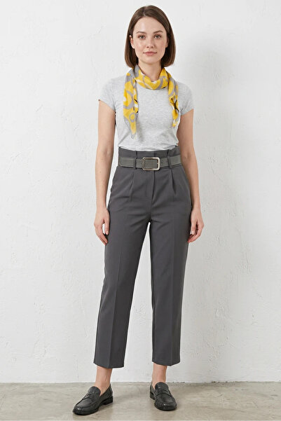 buğrahayalin Women's High Waist Belted Anthracite Trousers