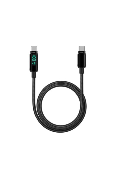 lemontti Digital Display Type-C to Type-C Cable, Fast Charge, 100W, 2m, Black