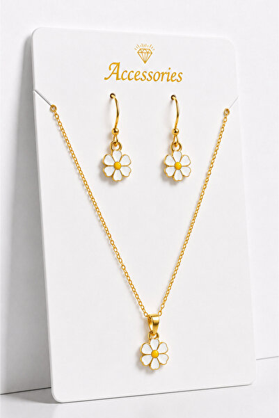 MakeWell Daisy Figured Gold Color Necklace and Earring Jewelry Set – Minimali...