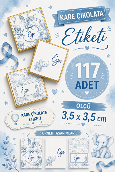 YEAP OFFICE Kişiye Özel İsimli Kare Çikolata Etiketi Yapışkanlı 117 Adet (3,5...