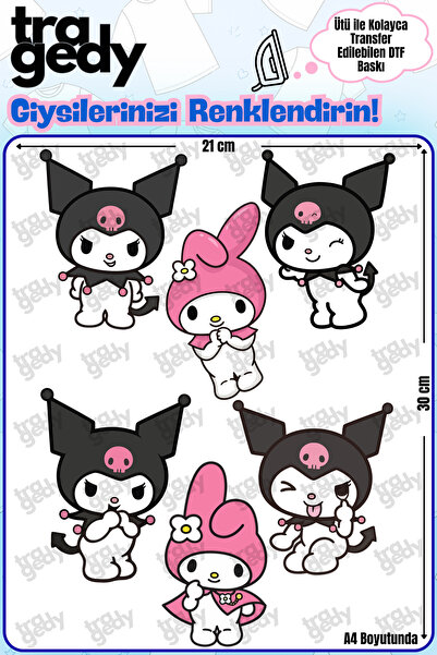 TRAGEDY Kuromi That Sticks to Fabric with Iron-On Transfer in A4 Size - 2 Des...