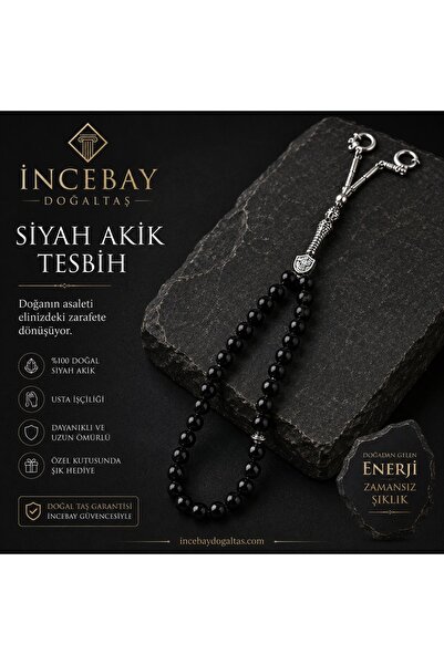 İNCEBAY DOĞALTAŞ Siyah akik doğal taş tesbih
