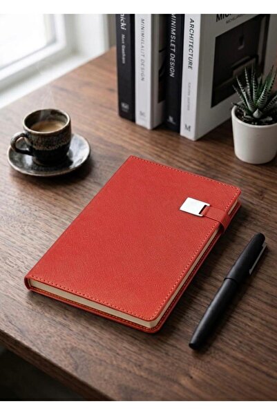 Mr.Notebook Kişiye Özel İsim Yazılı Metal Tokalı Kırmızı Termo Deri Defter - ...