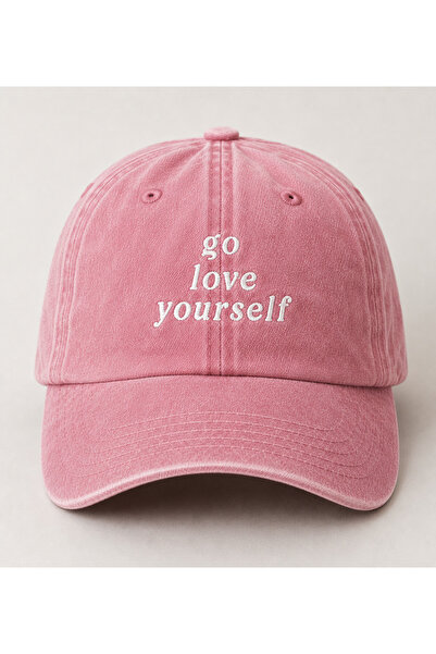 WeavedCo "Go Love Yourself" Irony Quote Embroidered Vintage Washed Baseball Cap