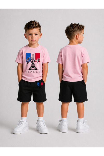 LORVEX Set tricou și pantaloni scurți pentru copii, din bumbac imprimat, de v...