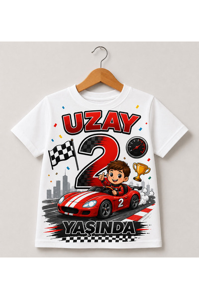 MiniHouse ARABA TEMALI DOĞUM GÜNÜ İSME ÖZEL KİŞİSELLEŞTİRİLMİŞ T-Shirt %100 P...