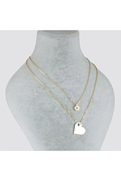 Marsilyan Nvdn- Heart Figured Evil Eye Plate Double Necklace Iegrs-Nvdn1