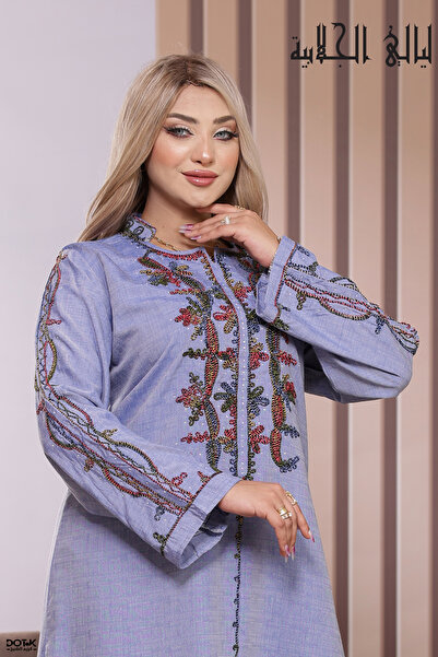 Lyaly aljlabyh Luxe Linen Jalabiya with Mandarin Collar and Sash - Classic Fl...