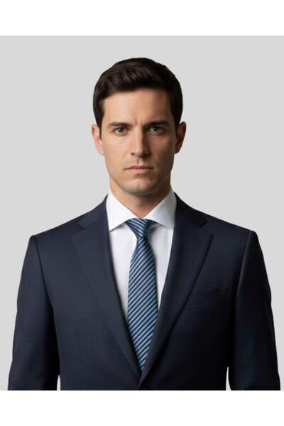 KUMOVO Blue Gray Striped Slim Tie – 7 cm Wide