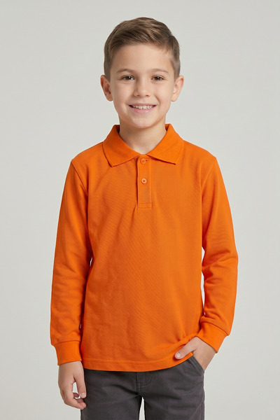 nacar çarşı Unisex Kids Orange Lacoste Polo Collar Long Sleeve School T-Shirt