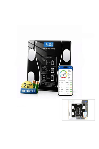 StepCo Bluetooth - Vücut Analizli Dijital Baskül Terazi Tartı 180KG/50G Yağ -su -kas Oran -bmı