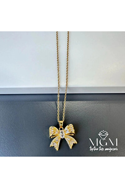 Marsilyan Nvdn- Ieg - Steel Zircon Stone Bow Necklace Iegrs-Nvdn1