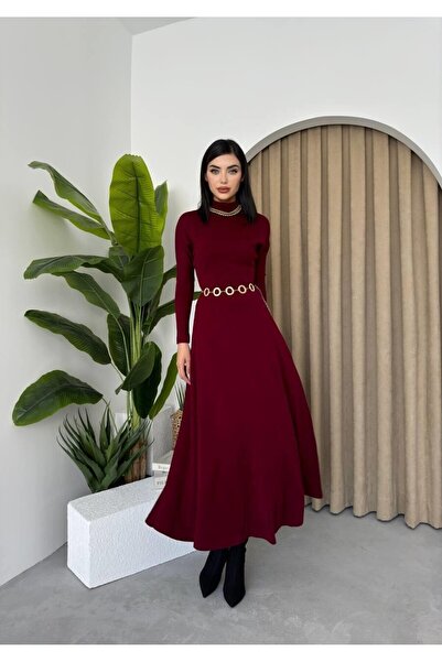 Caddebostan Moda Women's High-Neck Long Sleeve Knitwear Midi Dress Stylish Ca...