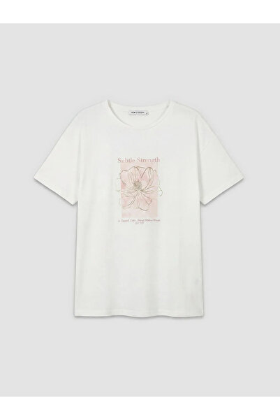 LC Waikiki White Crew Neck Floral Printed Women's T-Shirt