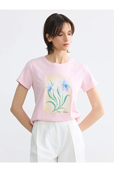 LC Waikiki Pink Crew Neck Printed Women's T-Shirt