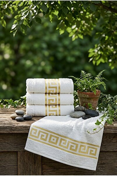 Valmia Home 100% Cotton Set of 4 Greek Patterned Hand and Face Towels 50X90 cm