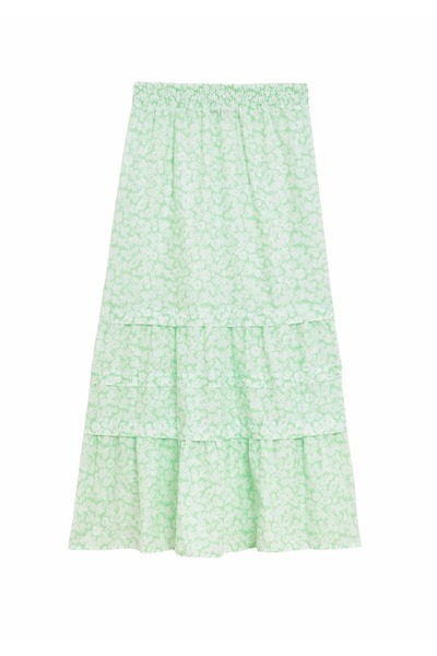 Marks & Spencer Floral Printed Cotton Layered Maxi Skirt, Mint Green