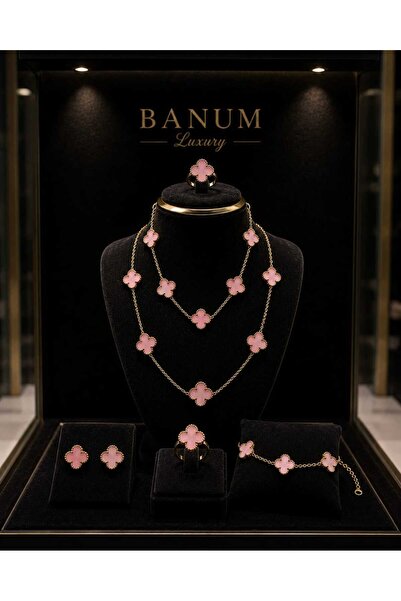 Banum Luxury Şık Tasarım 4 lü YONCA Çelik Set (pembe)