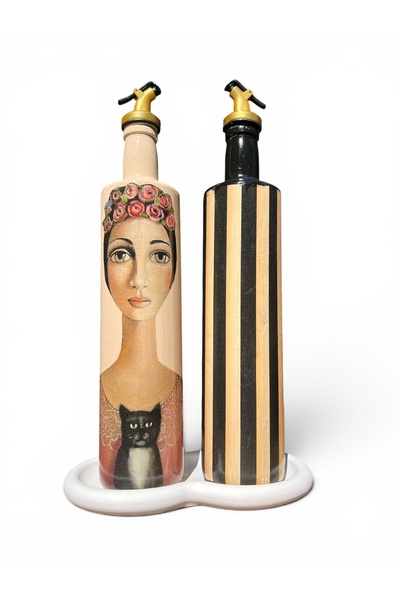 Mes Reves 750 ml Glass Oil Pot and Vinegar Bottle Set of 2 – Decorative Olive...