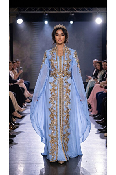 MODA فستان سهرة نسائي تقليدي بحزام للزفاف من قطعتين