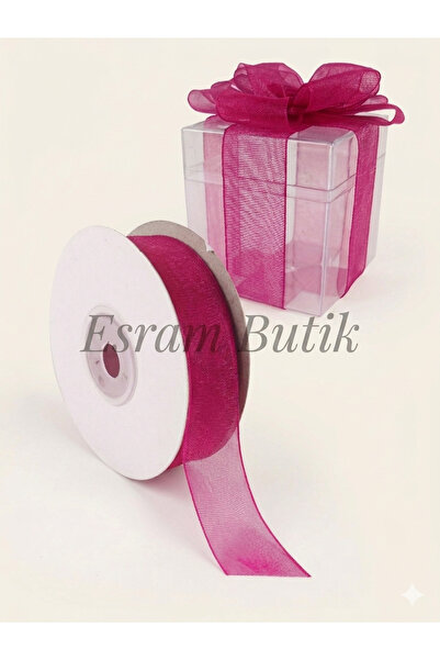 Esram Butik Organza Tulle Ribbon Fuchsia 2 cm 22 Meters, Engagement, Dowry, B...