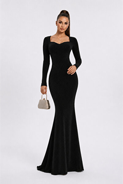 Evening Dress, Women's Evening Dress, Graduation Dresses, Wedding Engagement Dresses, Heart Collar Black Color