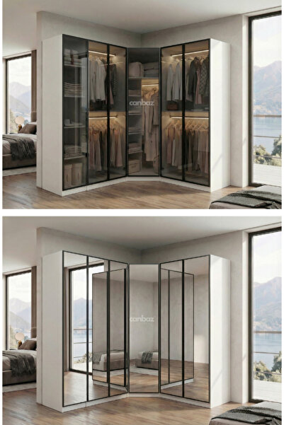 CANBAZ FURNİTURE Esla modüllü köşe 6 cam kapaklı %100 MDF (KURULUM DAHİL)