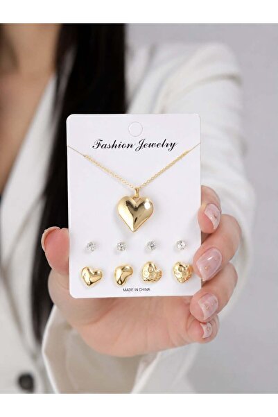 MRK Women's Heart Love Necklace Earring Set