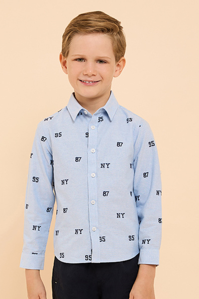 R&B Embroidered Shirt with Classic Collar and Short Sleeves