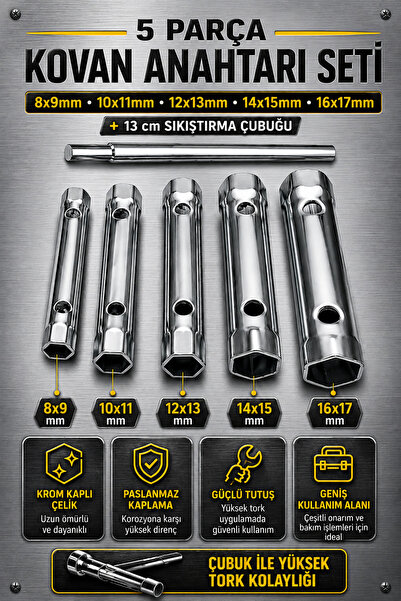 Zephoo 6 Parça Kovan Anahtarı Seti 8x9-10x11-12x13-14x15-16x17 mm, 13 cm Sıkı...