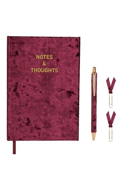 Welora Velvet Notebook Desk Set with Pen and 2 Clips, 4 Pieces, 18x2x22cm