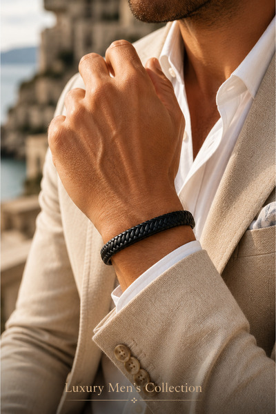 Jack Ferrero Luxury Men's Collection Çelik Kilit Deri Bileklik