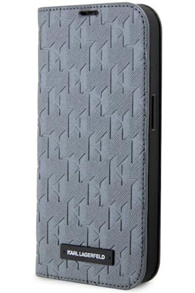 Karl Lagerfeld Saffiano Monogram Book Συνθετικό Δέρμα Ασημί (iPhone 14 Pro) Κ...