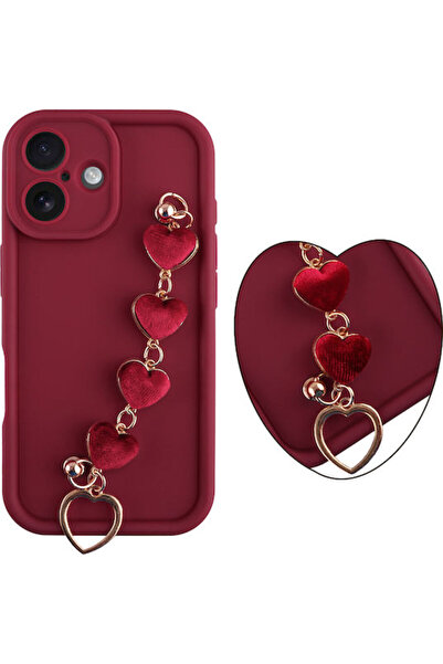 Other Volte-Tel Hearts Θήκη Πλάτης Σιλικόνης με Λουράκι Μπορντό (iPhone 16) Κ...