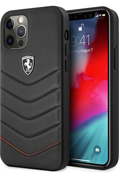 Ferrari Off Track Καπιτονέ Δερμάτινη Μαύρη Θήκη Πλάτης (iPhone 12 Pro Max) Κω...