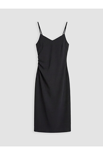 LC Waikiki Esvab • Modern & Distinctive V-Neck Drawstring Crepe Dress with Ro...
