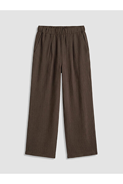 LC Waikiki Brown Textured Women's Trousers with Elastic Waist