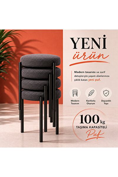 EDMONDA EV AKSESUAR 4 ADET METAL YUVARLAK PUF MUTFAK TABURESİ