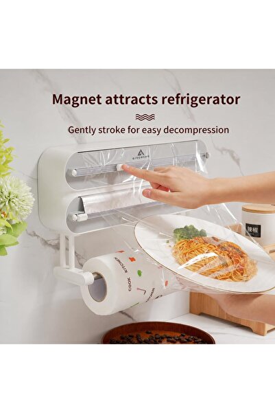 Arabest 3-in-1 Magnetic Wall Mounted Plastic Wrap & Tissue Cutter, White for ...