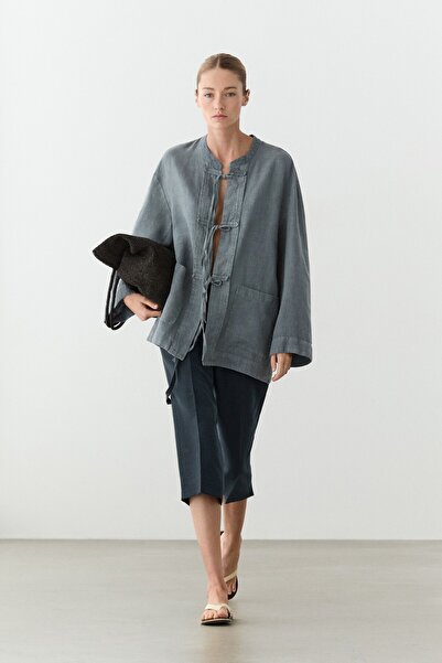 Massimo Dutti %100 keten fiyonk detaylı kimono