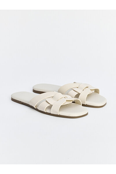 LC Waikiki Ecru Knitted Tape Detailed Women's Slippers