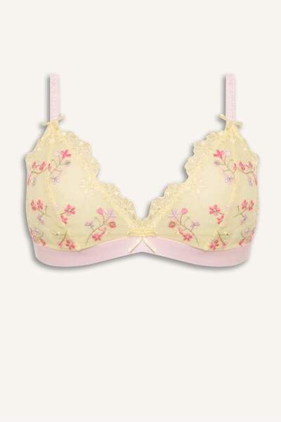 DeFacto Sutien triunghiular floral brodat, fără cupe, fără burete, fără armăt...