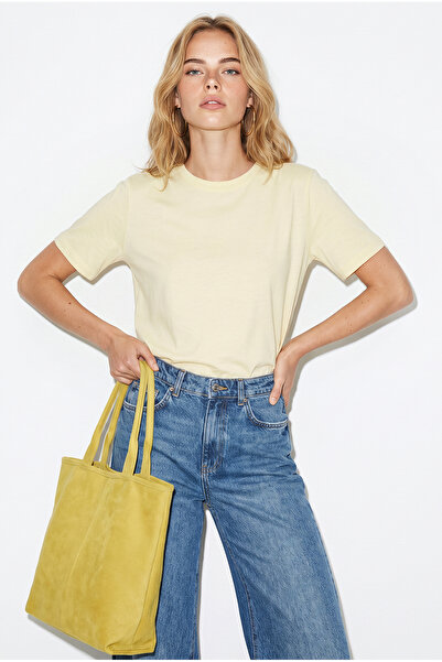 VENA Boyfriend Crew Neck Regular Fit Modal T-Shirt(Tencel)(Tm)-Yellow