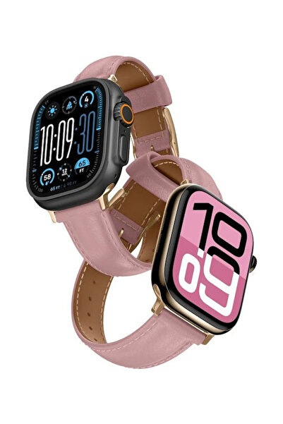 Amazingthing Λουράκι Δερμάτινο Class Band για Apple Watch 45 46 49 χιλ. Ροζ