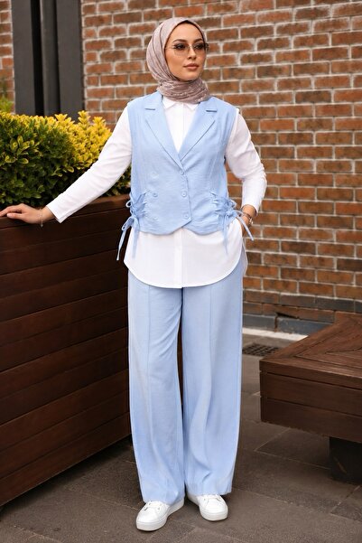 İmajButik Baby Blue Buttoned Vest and Pants Set