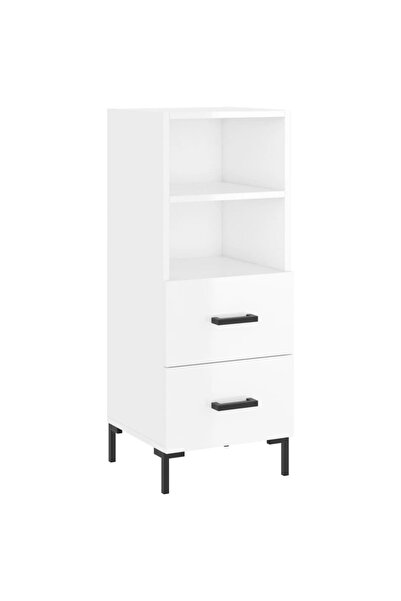 vidaxl Servantă, alb extralucios, 34,5x34x90 cm, lemn compozit