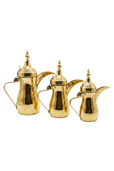 Generic طقم دلة قهوة عربية 3 قطع - ستانلس ستيل ذهبي - كبير ومتوسط وصغير - هدي...