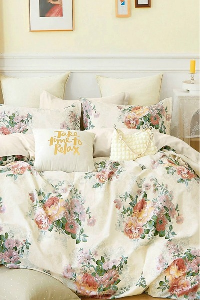 İQON Elastic Sheet Duvet Cover Set Single Size Mystic Rose Beige