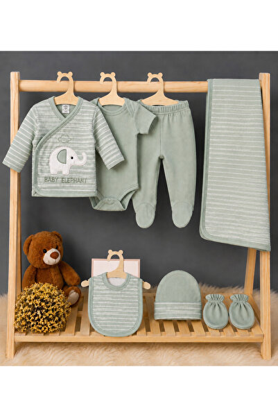 LUMY KIDS Baby Elephant Embroidered 7 Piece Hospital Release Baby Set 0-3 Months