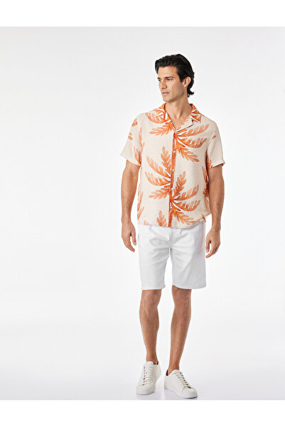 Koton Regular Fit Turn-Down Collar Viscose Short Sleeve Patterned Shirt